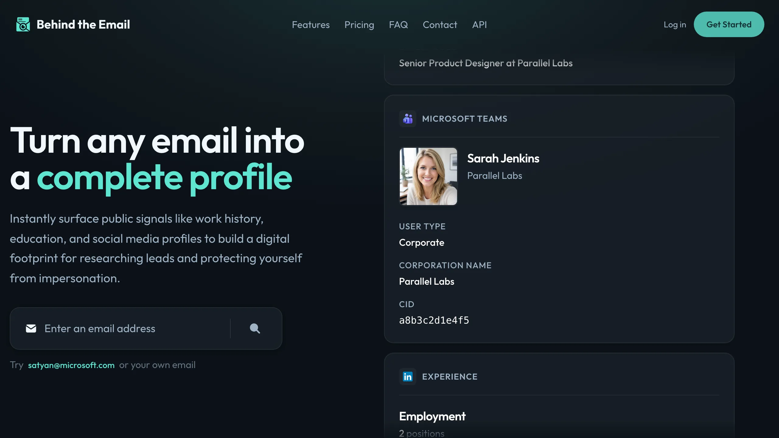 Behind The Email homepage screenshot