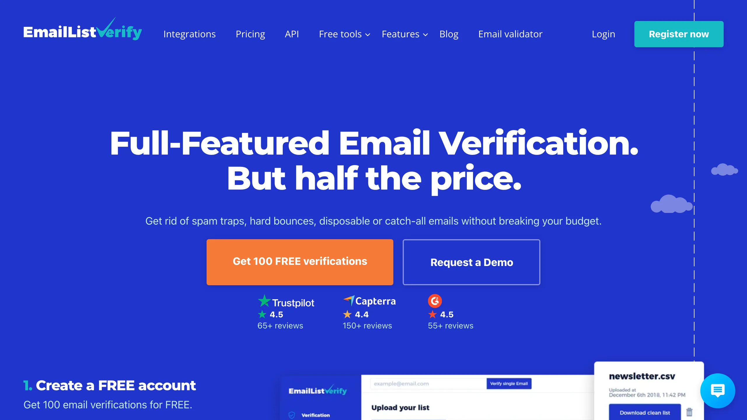 EmailListVerify homepage screenshot