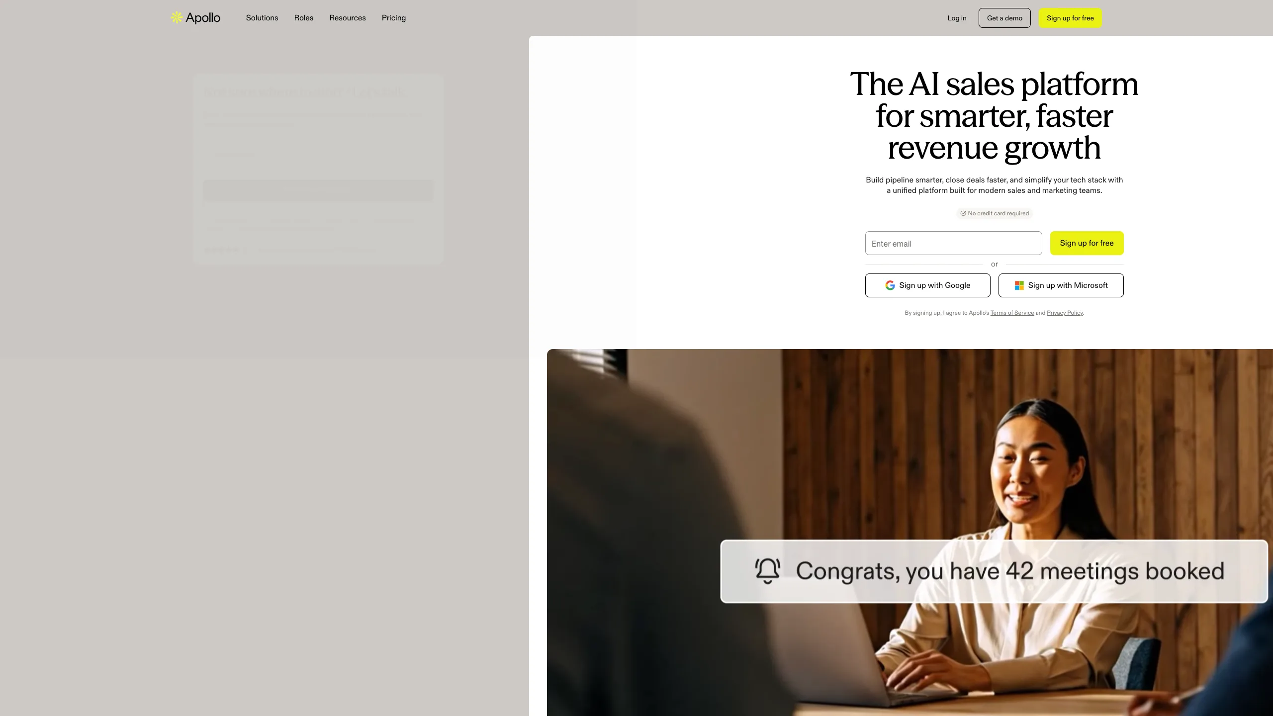 Apollo.io homepage showing the sales intelligence platform
