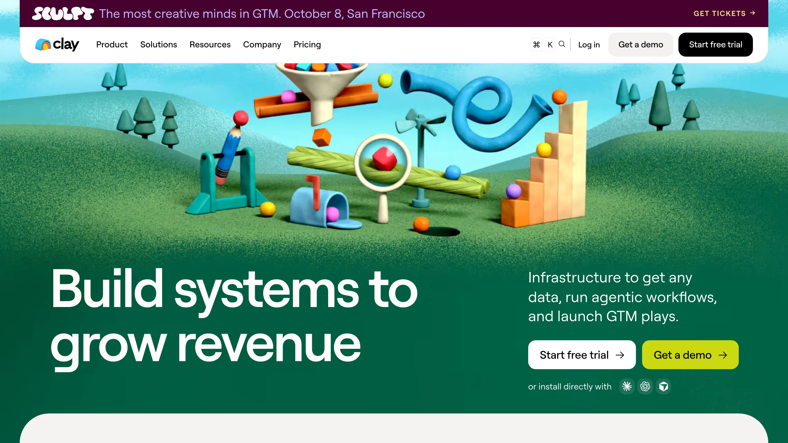 Clay homepage showing the data orchestration platform