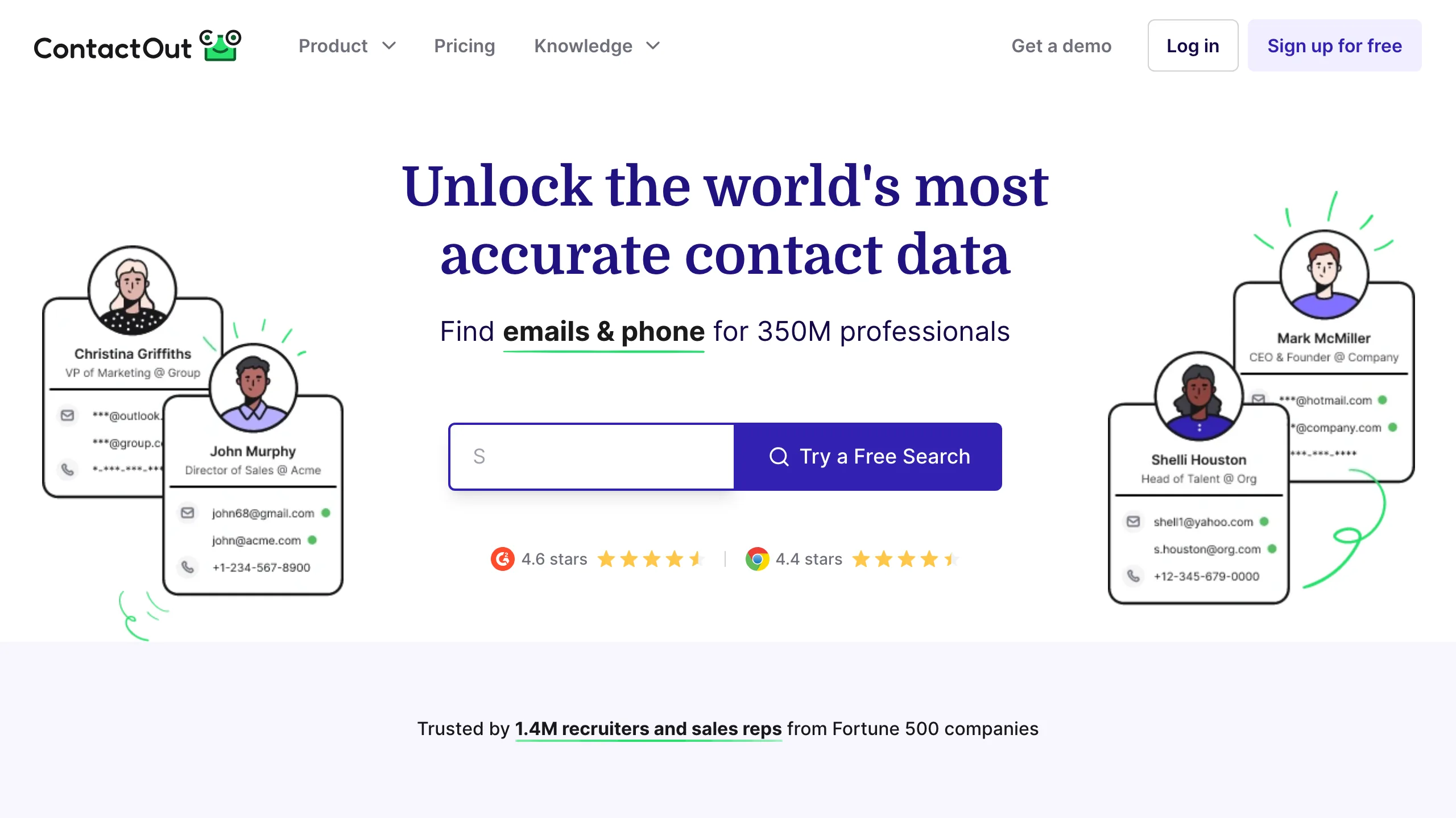 ContactOut homepage showing the LinkedIn contact finder