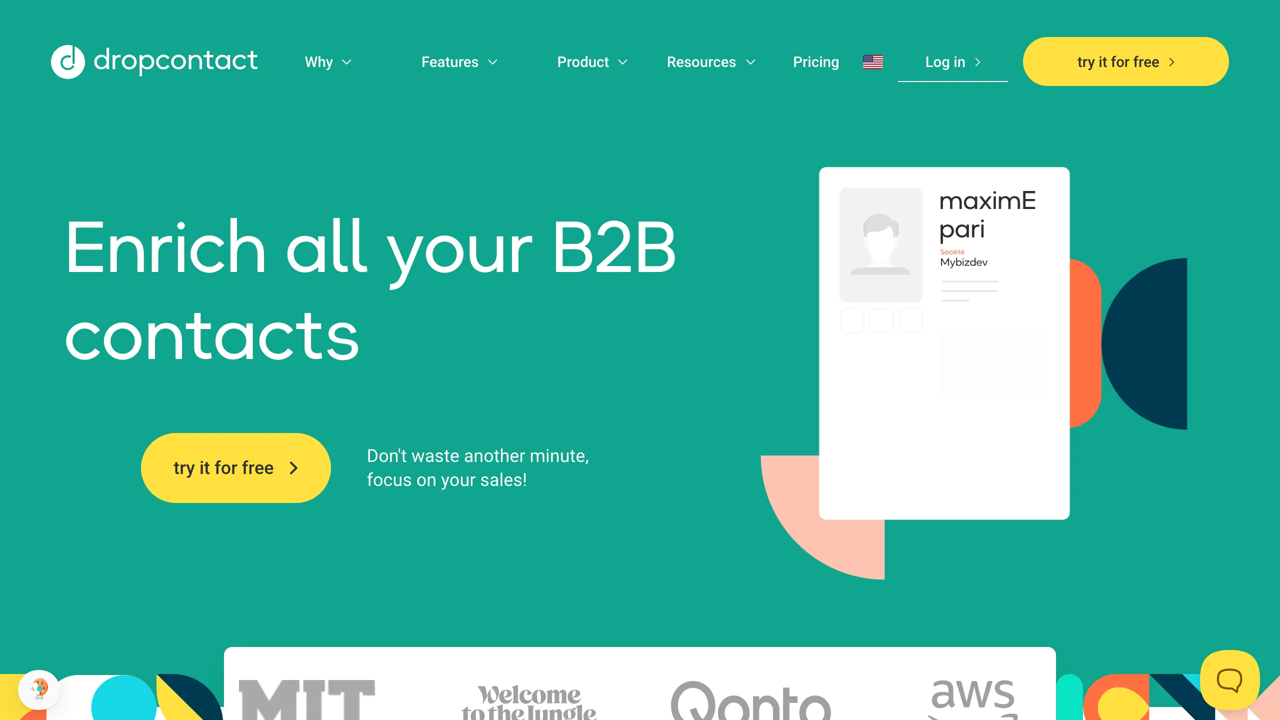 Dropcontact homepage showing GDPR-compliant enrichment