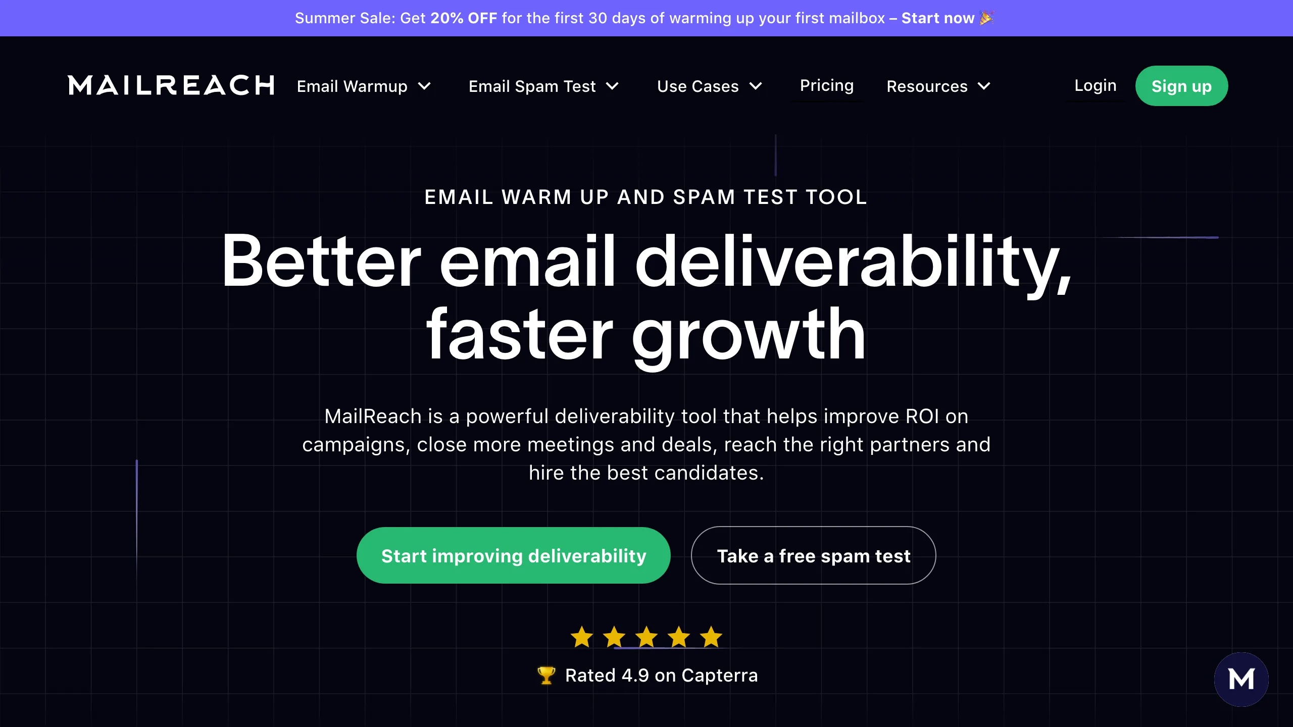 MailReach homepage showing email warmup