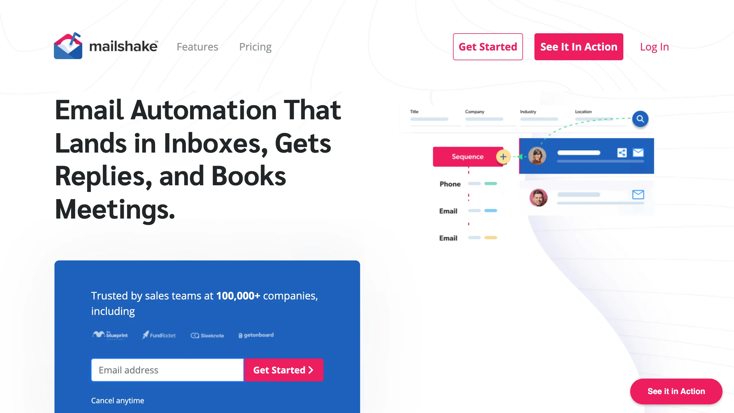 Mailshake homepage showing sales engagement