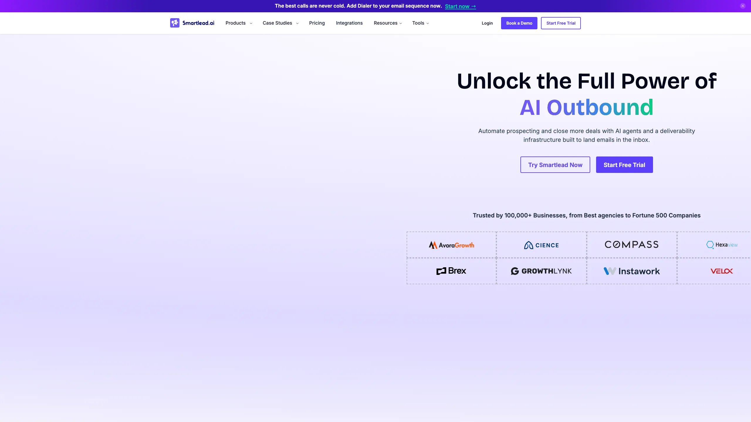 Smartlead homepage showing cold email infrastructure